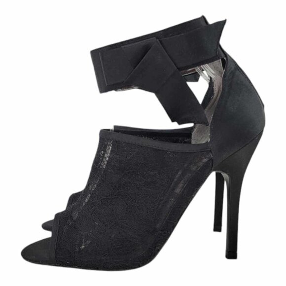 NEW Charles David Black Sateen Bow and Mesh Heels Sz 6.5 - Picture 7 of 10